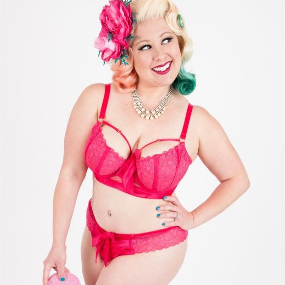 Ruby Pink satin crossover bra & thong set